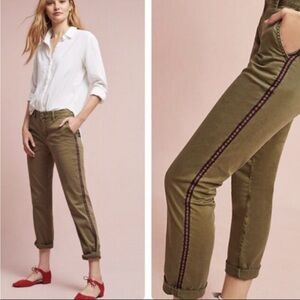 Anthro Straight Leg Chino Pants Side Racer Stripe Olive Khaki 2 Relaxed low rise